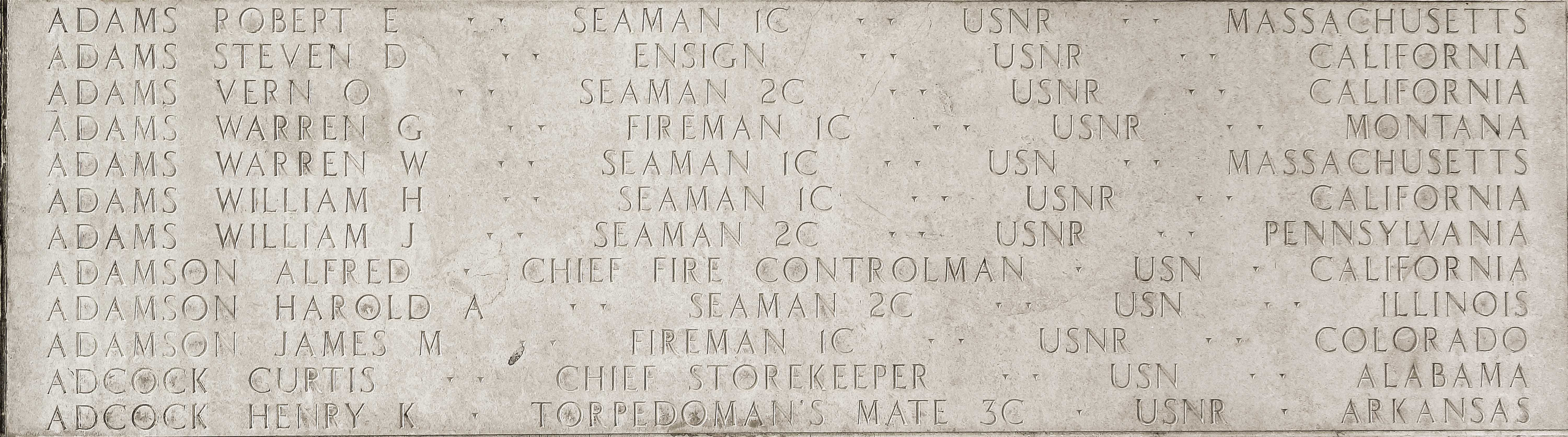 James M. Adamson, Fireman First Class